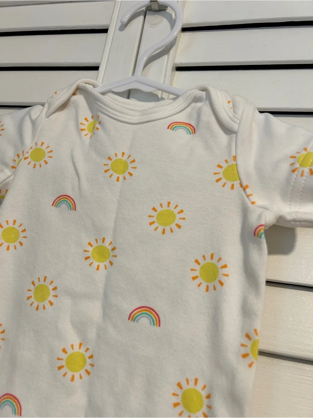 Primary Onesie Bodysuit in White with Sunny & Rainbow Print 3-6 months